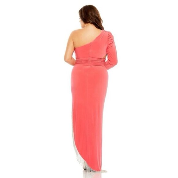 Mac Duggal Size 16 W Pink 76989 One Shoulder Beaded Fringe Cut Out Gown Dress - Picture 3 of 10